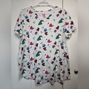 🌷Women's XL Gnome Christmas Grey Crewneck Short Sleeve Tee Funny Holiday Shirt